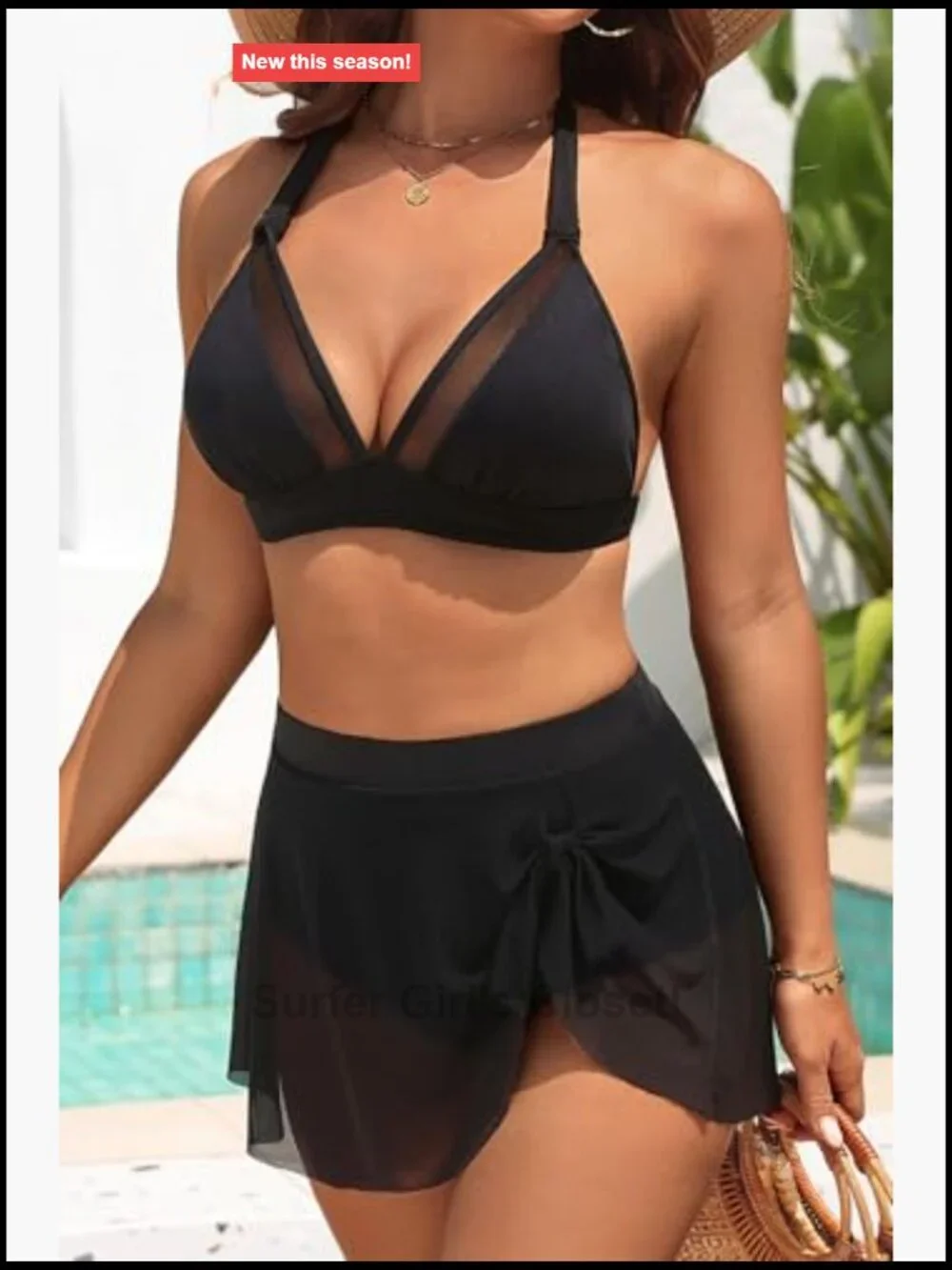 Two Piece High Waisted Bikini with Skirt Tummy Control Halter Swimsuit